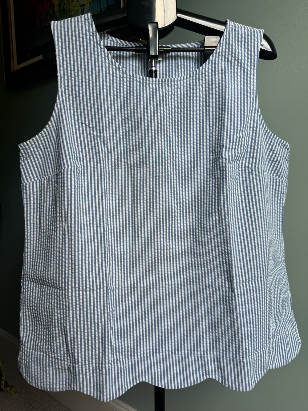 Talbots Blue White Striped Seersucker Sleeveless Shell Top 100% Cotton Size L